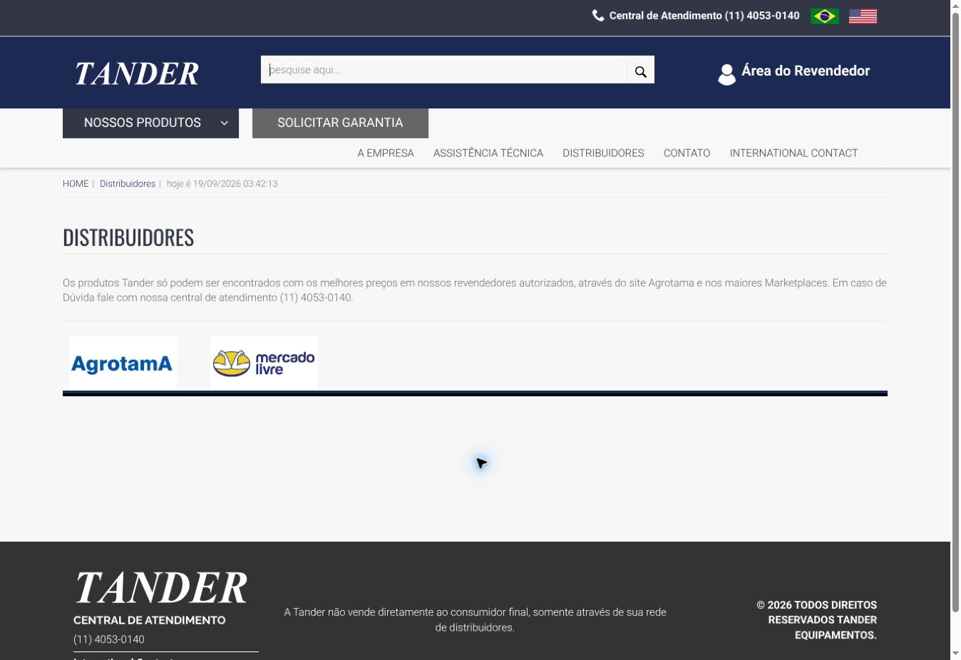 Página oficial de distribuidores da Tander